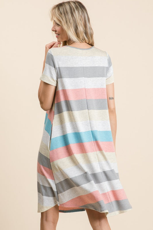 BOMBOM Striped Short Sleeve Dress with Pockets Apparel/Dress BOMBOM Dress Memorial Day Sale Ship from USA TikTok Trendsi USPS Walmart Walmart Apparel Trendsi https://www.cyberehub.com