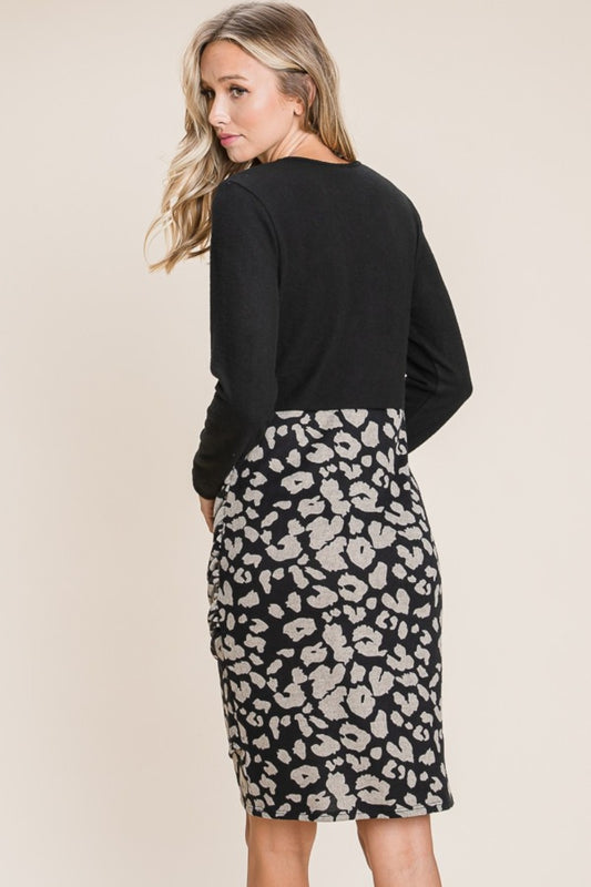 BOMBOM Leopard Color Block Knit Dress Apparel/Dress BOMBOM Dress Ship from USA TikTok Trendsi USPS Walmart Walmart Apparel Trendsi https://www.cyberehub.com