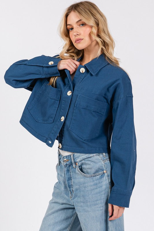 bytos Button Down Cropped Denim Jacket with Patch Pockets Apparel Apparel bytos Ship from USA TikTok Trendsi Trendsi https://www.cyberehub.com