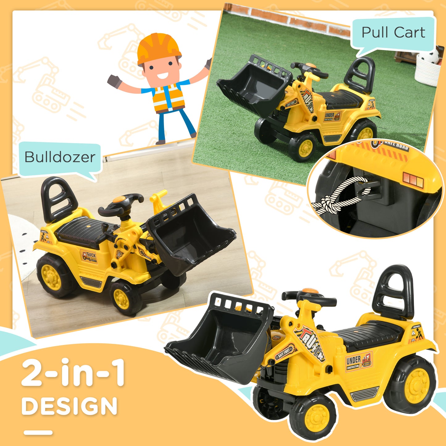 Ride On Excavator with Under Seat Storage, Pull Cart Kids Bulldozer for Boys & Girls, Sit and Scoot Construction Toy with Horn, Front Loader Shovel, for Sand and Snow, Ages 3 Years Old Car Giga GNJ Toys Walmart Giga https://www.cyberehub.com