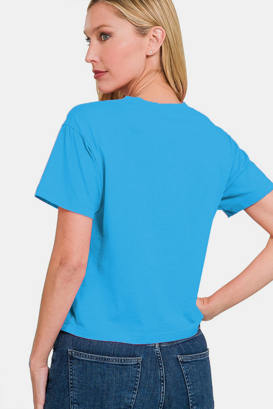 Zenana Round Neck Short Sleeve Cropped T-Shirt Apparel/Tops Ship from USA TikTok Tops Trendsi USPS Walmart Walmart Apparel Zenana Trendsi https://www.cyberehub.com