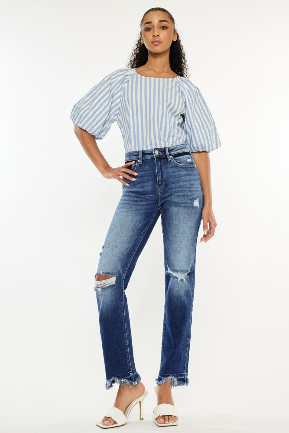 Kancan High Rise Distressed Slim Straight Jeans Bottoms Bottoms Clothing Kancan Ship from USA Women Trendsi https://www.cyberehub.com