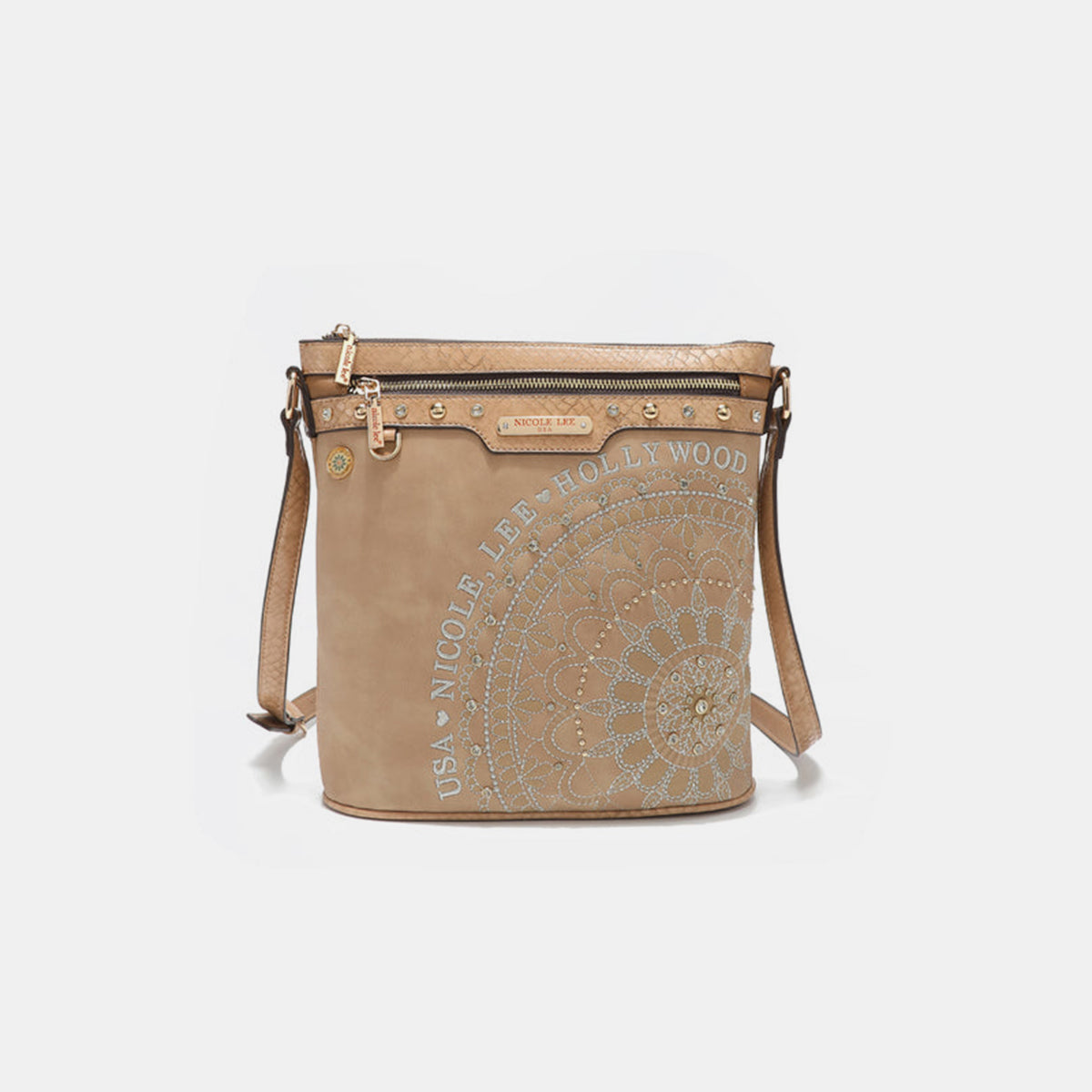 Nicole Lee USA Metallic Stitching Embroidery Inlaid Rhinestone Crossbody Bag Beige One Size Bag Bag Nicole Lee USA Ship from USA Women Trendsi https://www.cyberehub.com
