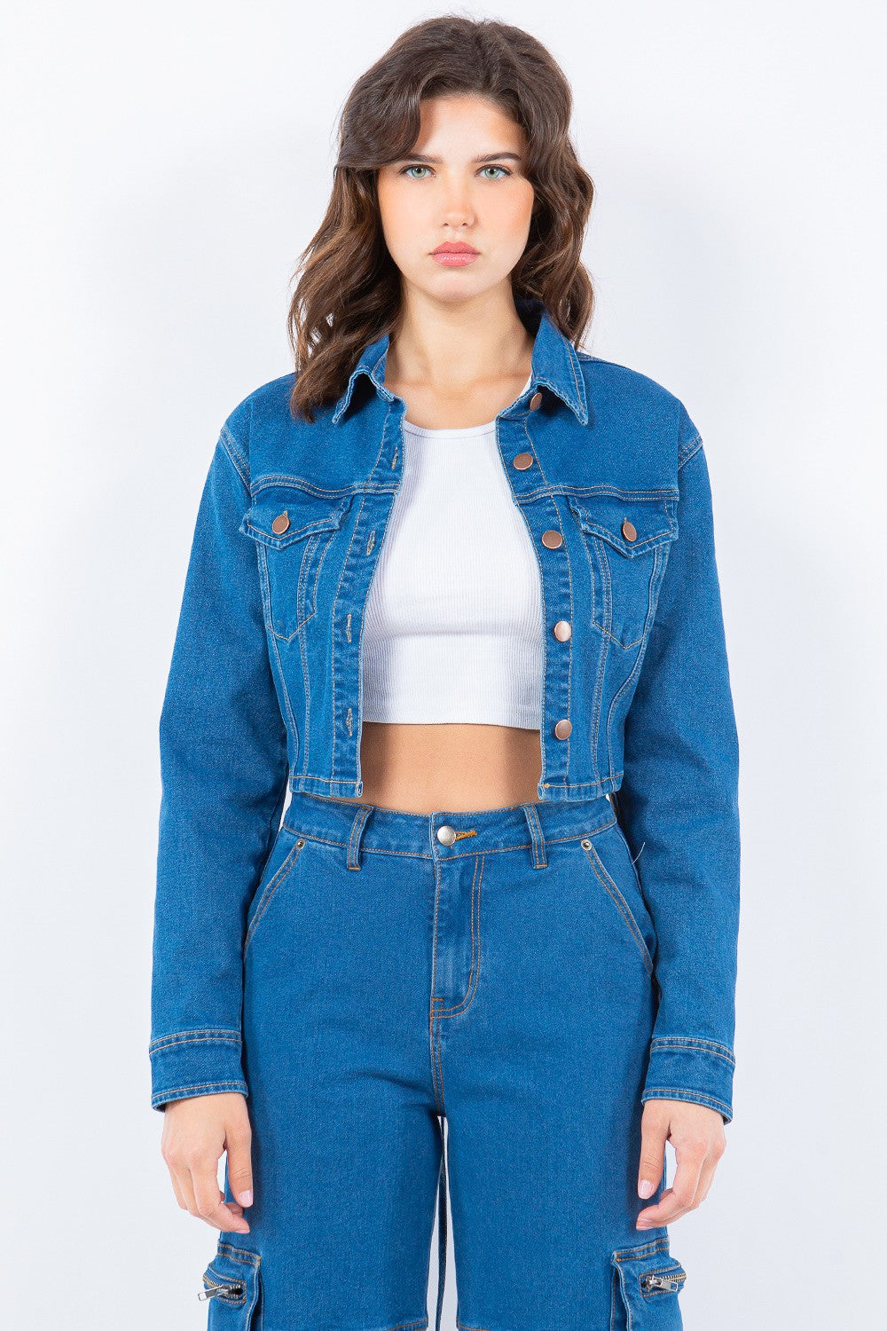 American Bazi Laced Back Cropped Denim Jacket Blue Tops/Jackets/Sweaters American Bazi Clothing Tops Memorial Day Sale Ship from USA TikTok Trendsi USPS Walmart Trendsi https://www.cyberehub.com