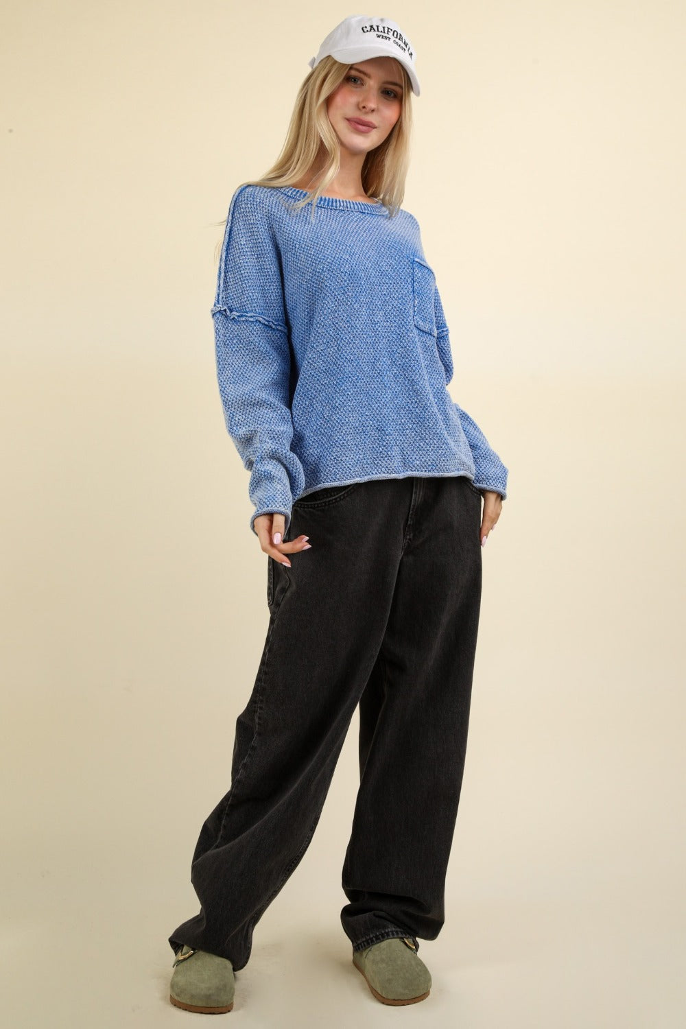 VERY J Mineral Washed Exposed Seam Sweater Shirt Apparel Clothing Tops price-change-job-active Ship from USA Shirts USA VERY J Women Trendsi https://www.cyberehub.com