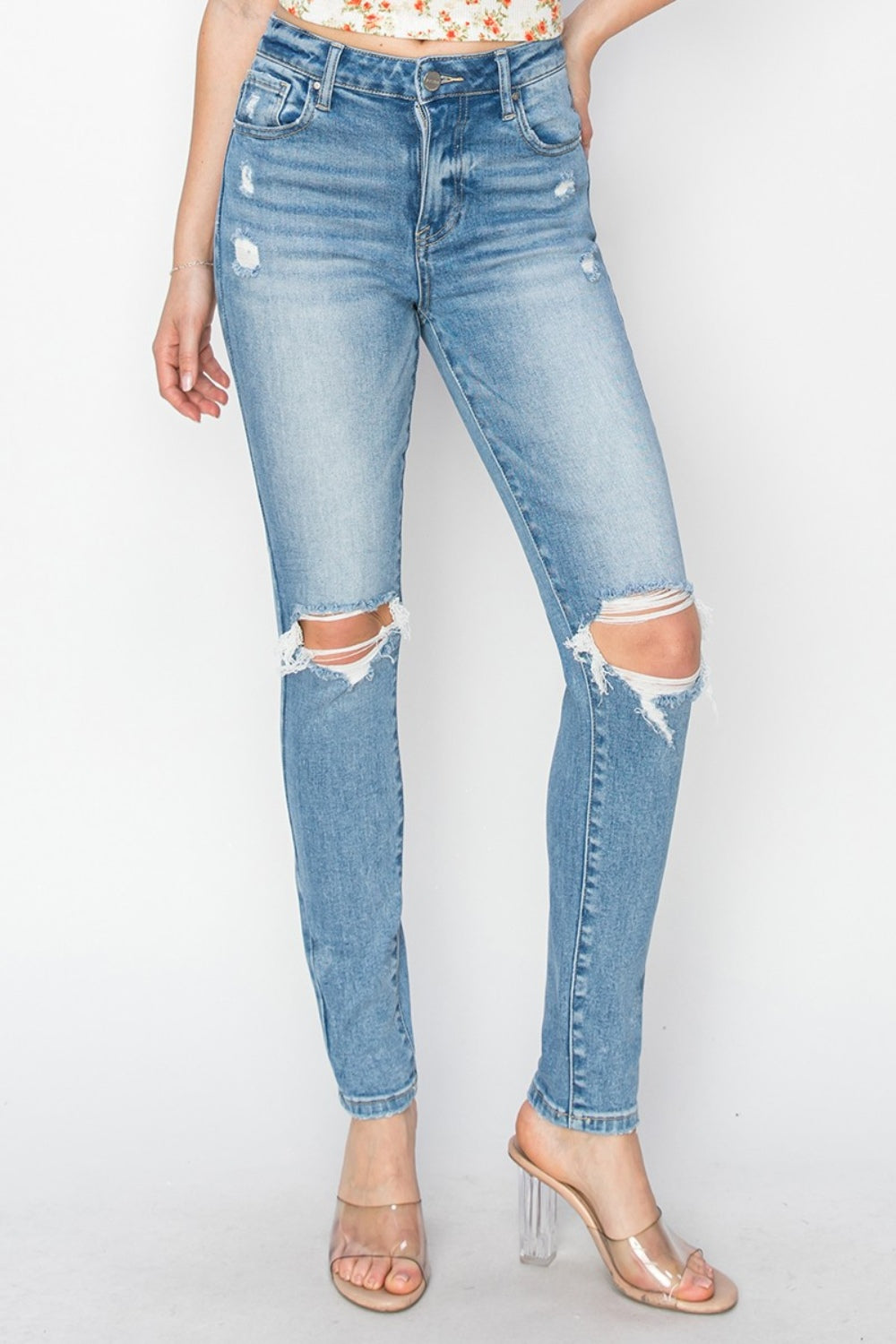 Risen Full Size High Rise Knee Distressed Skinny Jeans Bottoms Bottoms Clothing Pants RISEN Ship from USA Women Trendsi https://www.cyberehub.com