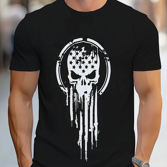 Men's Casual And Fashionable Geometric Skull Pattern T-shirt - Breathable Polyester Fiber, Round Neck, Regular Style Apparel/Shirt/Graphic Shirt SNULLO https://www.cyberehub.com