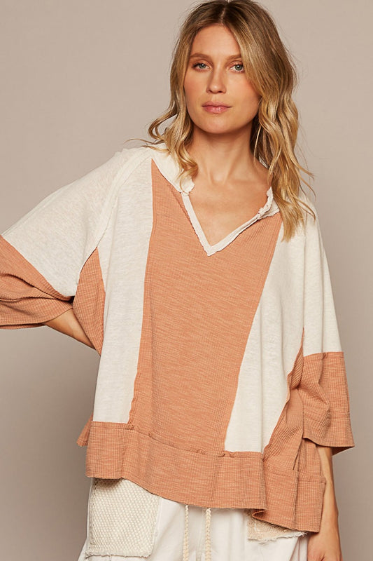 POL Notched Frayed Edge Contrast Top Natural Topaz Apparel/Tops POL Ship from USA TikTok Tops Trendsi USPS Walmart Walmart Apparel Trendsi https://www.cyberehub.com