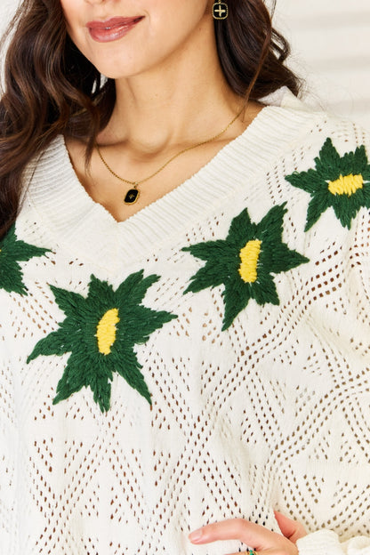 POL Floral Embroidered Pattern V-Neck Sweater Tops/Jackets/Sweaters Clothing Tops POL Ship from USA TikTok Trendsi USPS Walmart Trendsi https://www.cyberehub.com