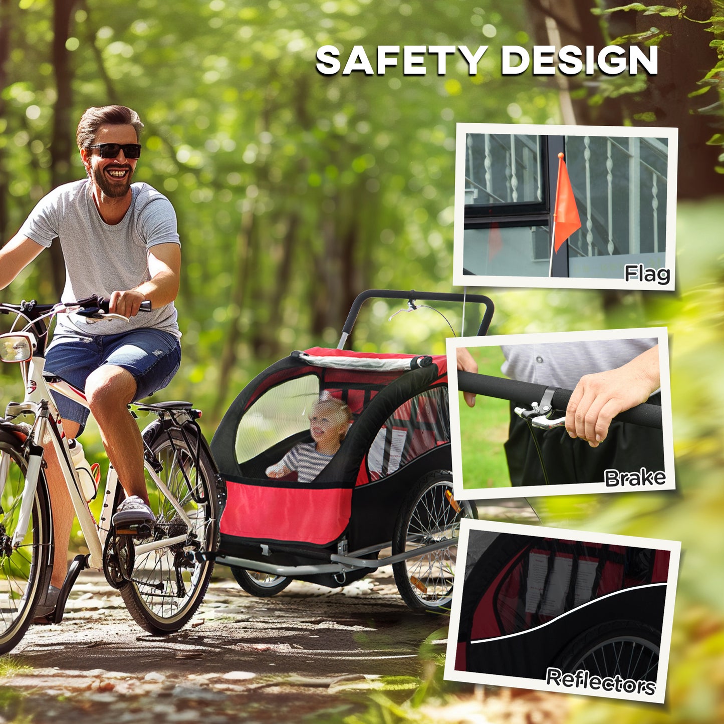 Aosom Elite Three-Wheel Bike Trailer for Kids Bicycle Cart for Two Children with 2 Security Harnesses & Storage, Red Car Giga GNJ Toys Walmart Giga https://www.cyberehub.com