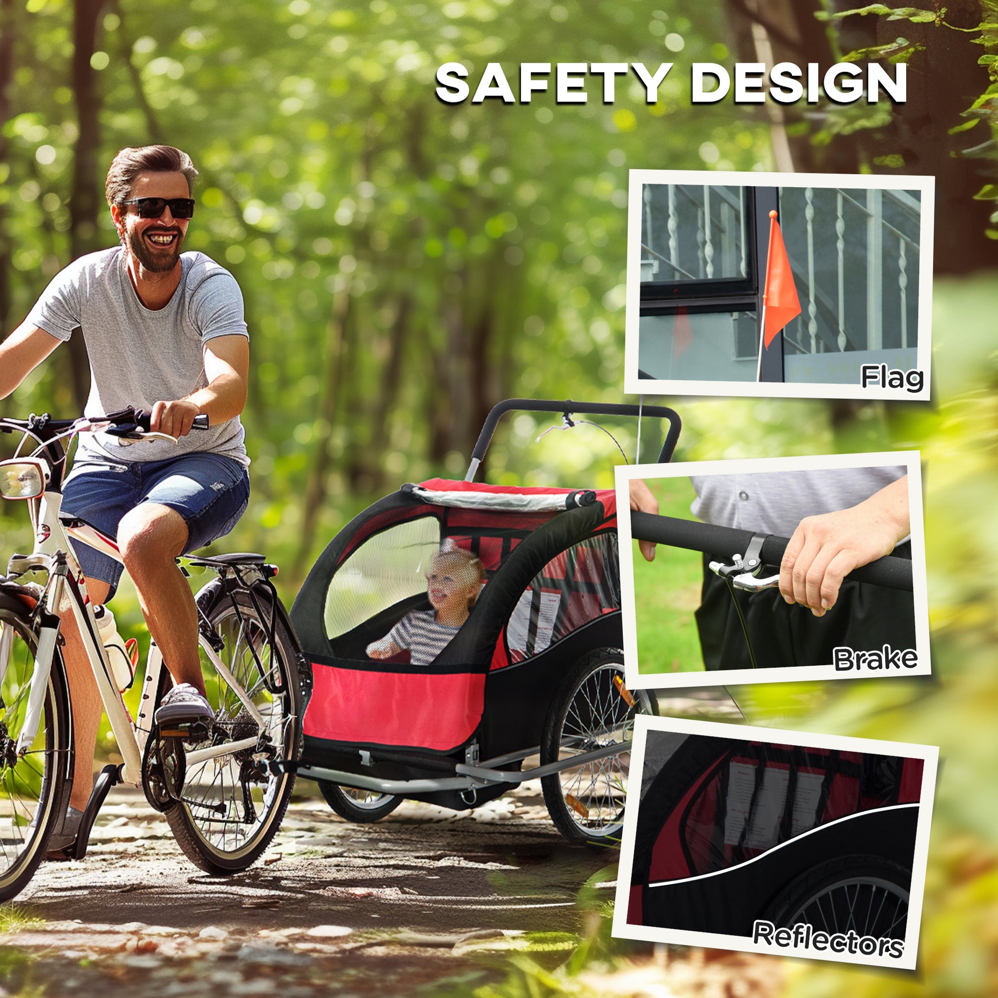 Aosom Elite Three-Wheel Bike Trailer for Kids Bicycle Cart for Two Children with 2 Security Harnesses & Storage, Red Car Giga GNJ Toys Walmart Giga https://www.cyberehub.com
