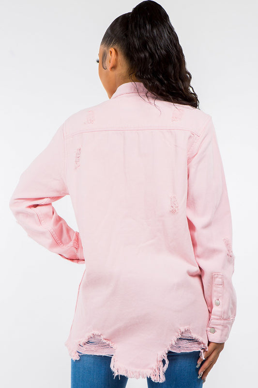 American Bazi Frayed Hem Distressed Denim Jacket Shirt American Bazi Apparel Clothing Tops Ship from USA Shirts USA Women Trendsi https://www.cyberehub.com