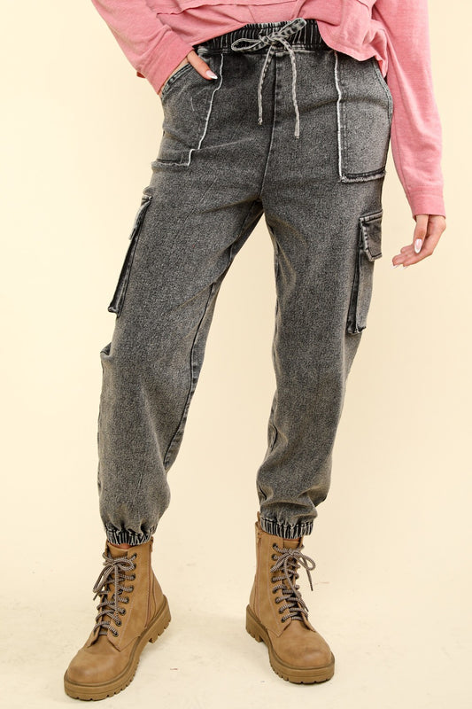 VERY J Washed Drawstring Jogger Cargo Jeans Black Denim Bottoms Bottoms Clothing Pants Ship from USA VERY J Women Trendsi https://www.cyberehub.com