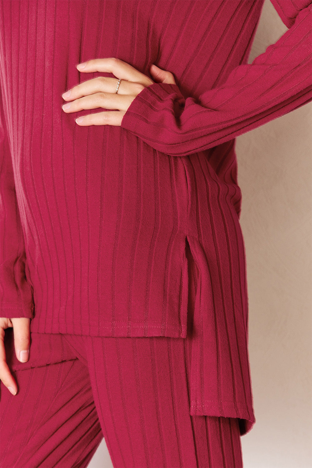 Basic Bae Full Size Ribbed Round Neck High-Low Slit Top and Pants Set Apparel/Tops Basic Bae Ship from USA TikTok Tops Trendsi USPS Walmart Walmart Apparel Trendsi https://www.cyberehub.com