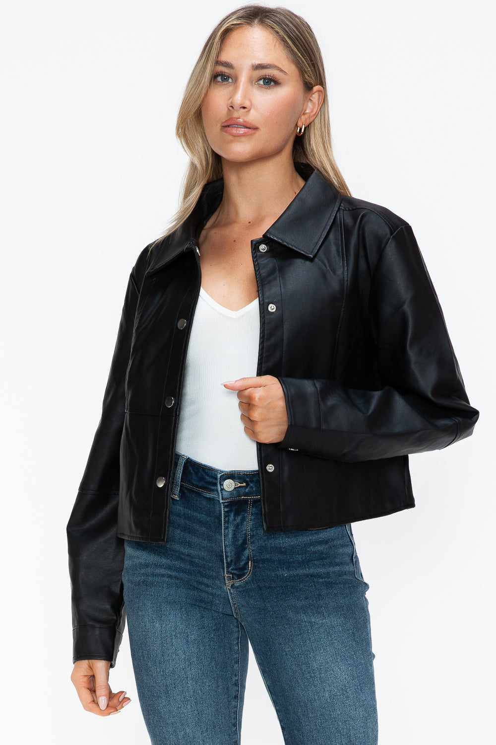 Snobbish Snap Down Long Sleeve PU Leather Jacket Tops/Jackets/Sweaters Clothing Tops Ship from USA Snobbish TikTok Trendsi USPS Walmart Trendsi https://www.cyberehub.com
