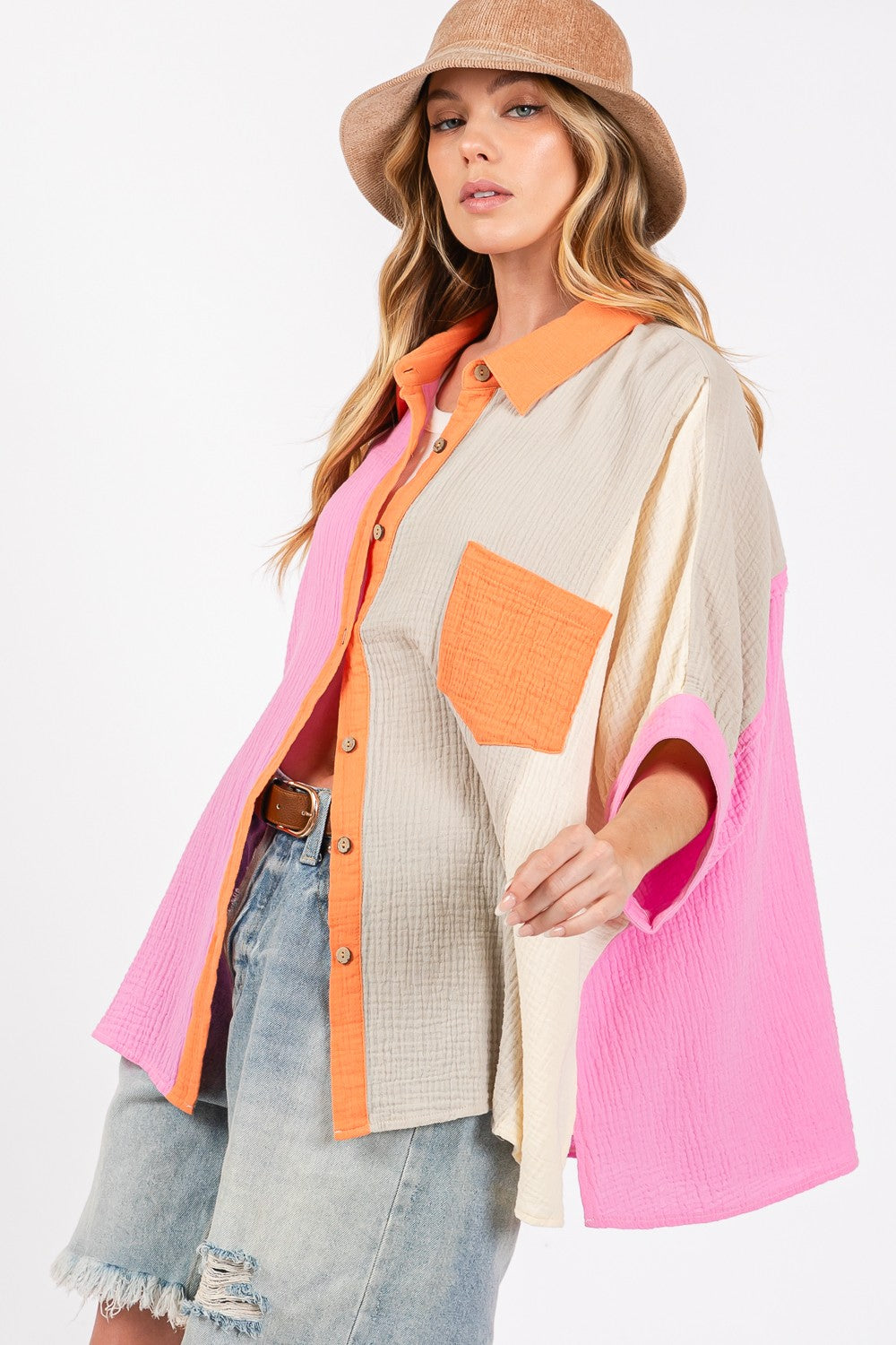 SAGE + FIG Full Size Color Block Button-Down Shirt Tops/Jackets/Sweaters Clothing Tops SAGE+FIG Ship from USA TikTok Trendsi USPS Walmart Trendsi https://www.cyberehub.com