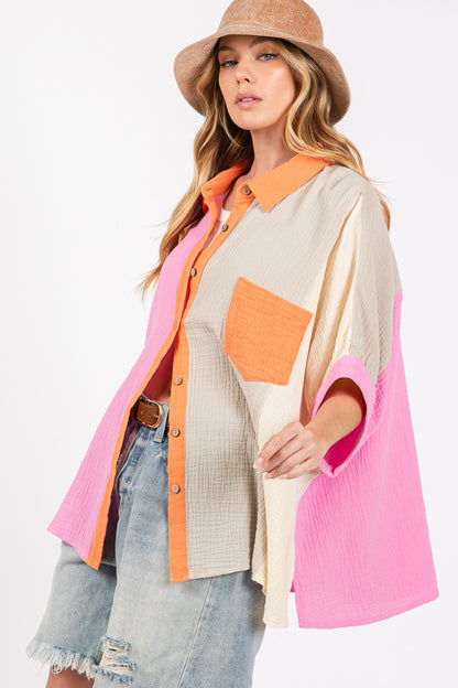 SAGE + FIG Full Size Color Block Button-Down Shirt Tops/Jackets/Sweaters Clothing Tops SAGE+FIG Ship from USA TikTok Trendsi USPS Walmart Trendsi https://www.cyberehub.com