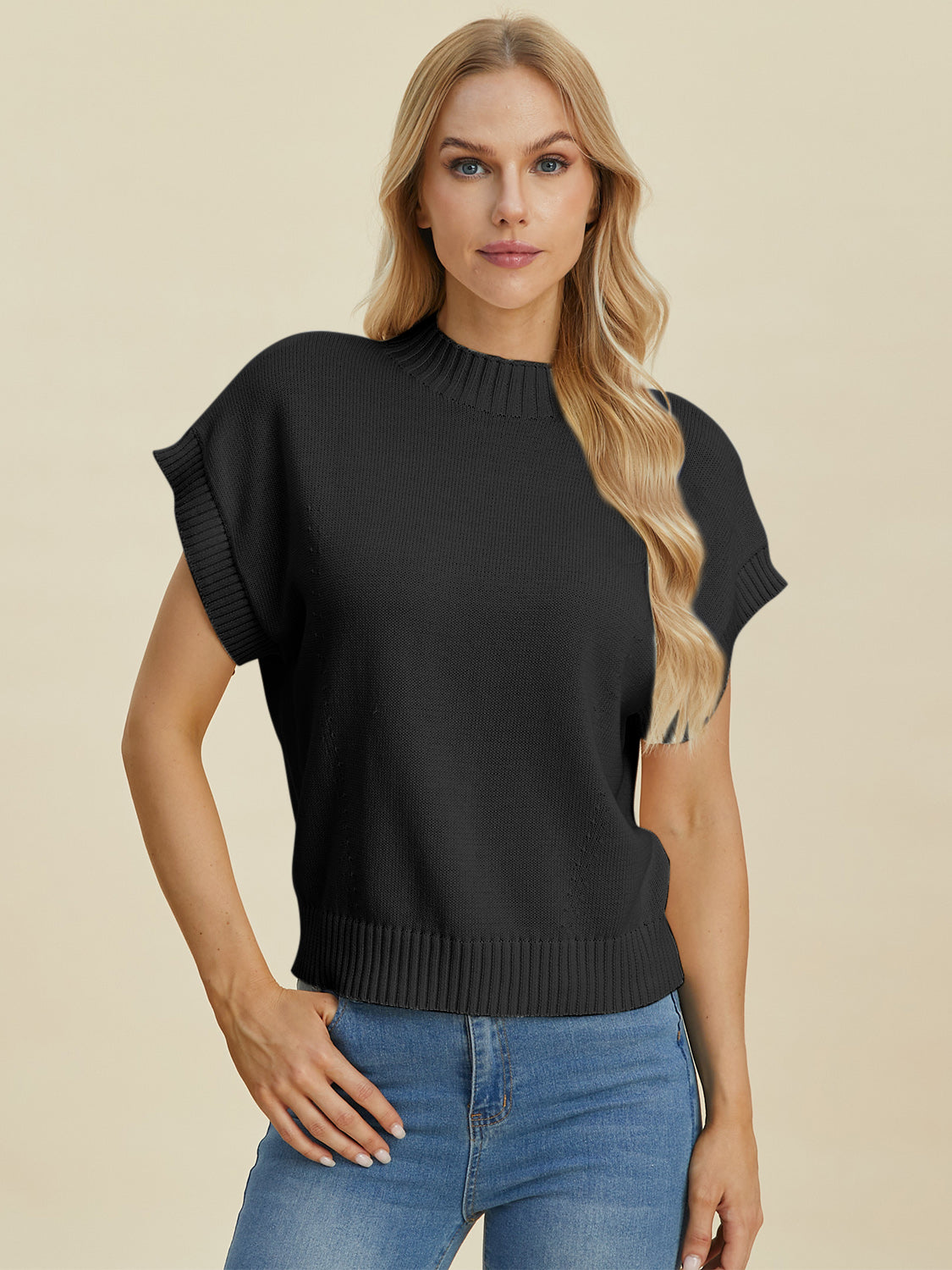 Double Take Full Size Mock Neck Short Sleeve Sweater Shirt Apparel Clothing Tops Double Take Ship from USA Shirts USA Women Trendsi https://www.cyberehub.com