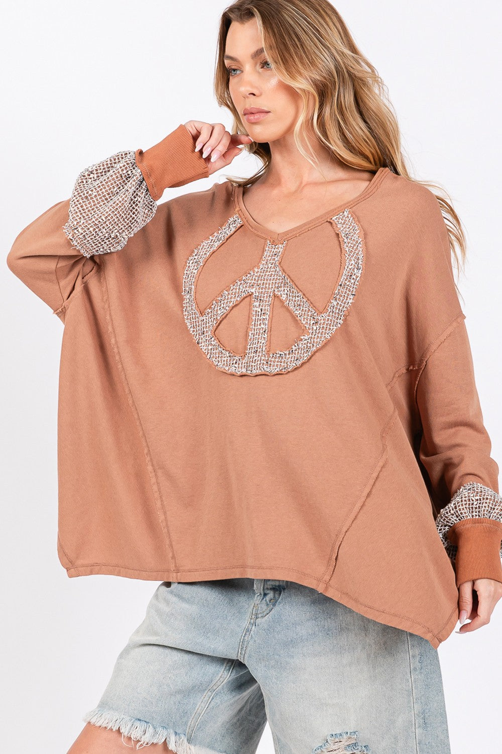 SAGE + FIG Peace Sign Mineral Wash Terry Top Tops/Jackets/Sweaters Clothing Tops SAGE+FIG Ship from USA TikTok Trendsi USPS Walmart Trendsi https://www.cyberehub.com
