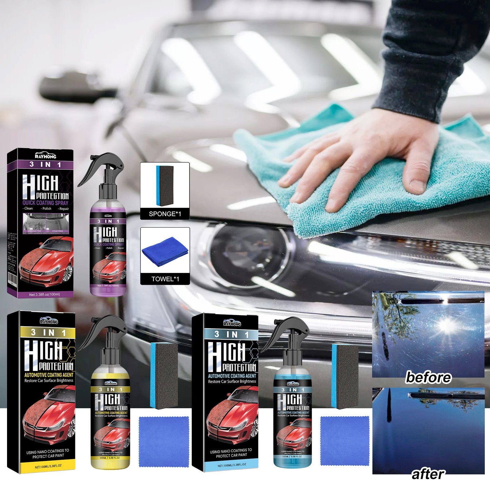 Rayhong Coating Agent 3-In-1 Oil Removal Polishing Protection Repair Scratches Car Paint Cleaning And Maintenance Coating Home Eprolo https://www.cyberehub.com