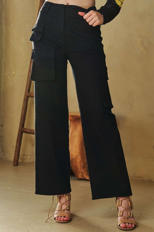 Davi & Dani Flap Pocket Mid Rise Cargo Pants Black Apparel Apparel Davi & Dani Ship from USA TikTok Trendsi Trendsi https://www.cyberehub.com