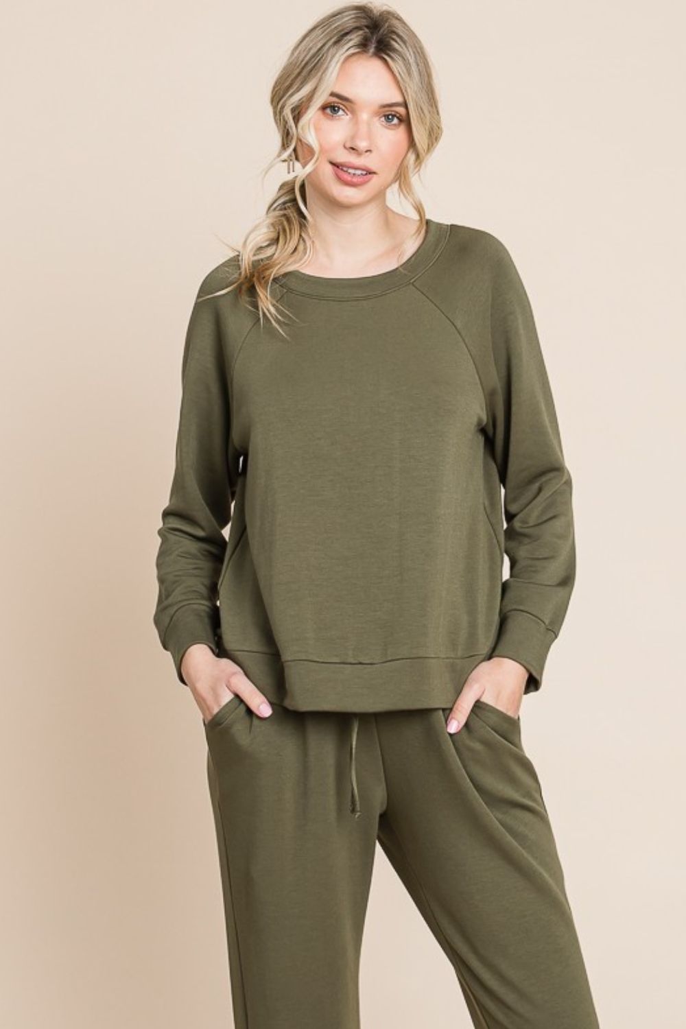 Super Lady Round Neck Raglan Sleeve Top and Pants Lounge Set Olive Apparel/Tops Ship from USA Super Lady TikTok Tops Trendsi USPS Walmart Walmart Apparel Trendsi https://www.cyberehub.com