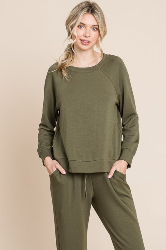 Super Lady Round Neck Raglan Sleeve Top and Pants Lounge Set Olive Apparel/Tops Ship from USA Super Lady TikTok Tops Trendsi USPS Walmart Walmart Apparel Trendsi https://www.cyberehub.com