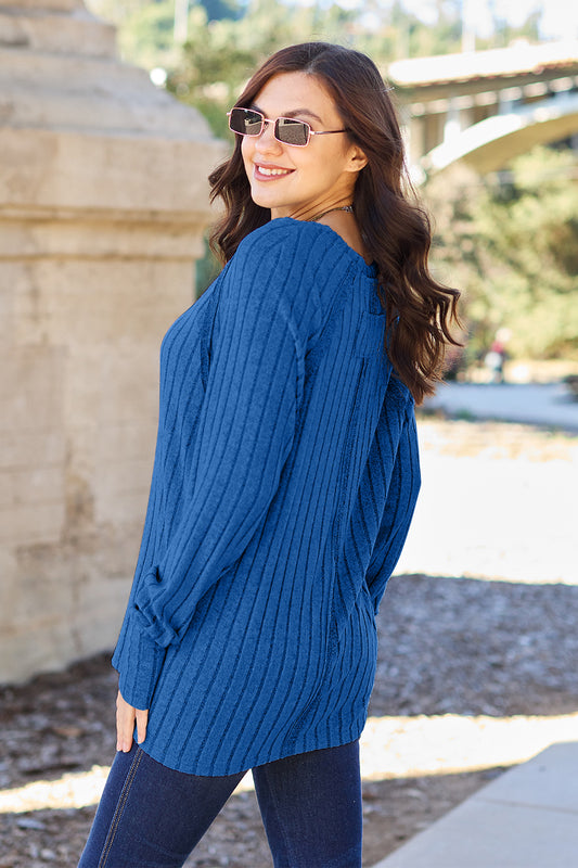 Basic Bae Full Size Ribbed Round Neck Long Sleeve Knit Top Tops/Jackets/Sweaters Basic Bae Clothing Tops Ship from USA TikTok Trendsi USPS Walmart Trendsi https://www.cyberehub.com