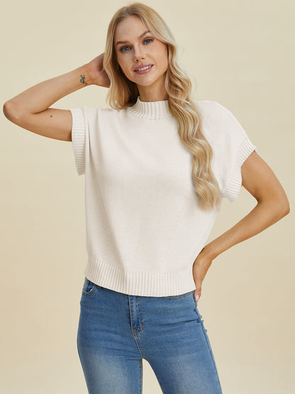 Double Take Full Size Mock Neck Short Sleeve Sweater Shirt Apparel Clothing Tops Double Take Ship from USA Shirts USA Women Trendsi https://www.cyberehub.com