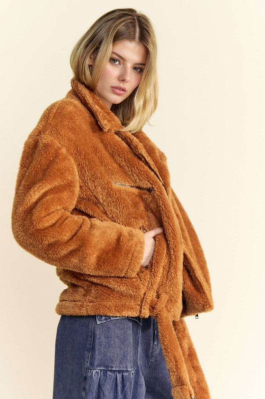 Davi & Dani Fuzzy Zip Up Collared Neck Jacket Apparel Apparel Davi & Dani Ship from USA TikTok Trendsi Trendsi https://www.cyberehub.com