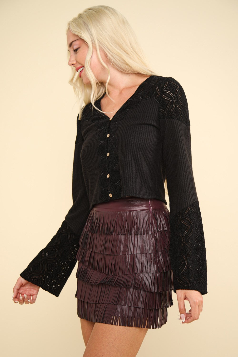 VERY J V-Neck Lace Detail Button Down Crop Ribbed Knit Top Shirt Apparel Clothing Tops Ship from USA Shirts USA VERY J Women Trendsi https://www.cyberehub.com