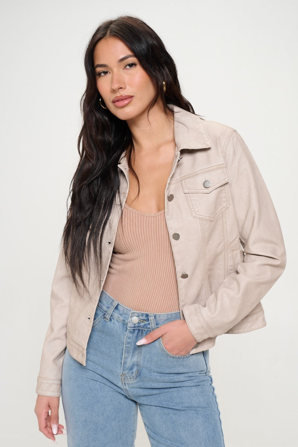 Coalition LA Button Down Cargo Vegan Leather Shacket Shirt Apparel Clothing Tops Coalition LA Ship from USA Shirts USA Women Trendsi https://www.cyberehub.com