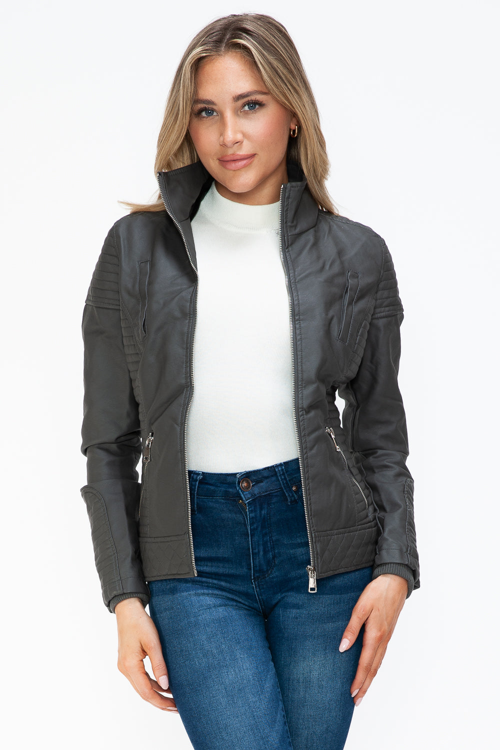YMI Faux Layered Double-Zipper Jacket with Fuzzy Hood Tops/Jackets/Sweaters Clothing Tops Ship from USA TikTok Trendsi USPS Walmart YMI outerwear Trendsi https://www.cyberehub.com