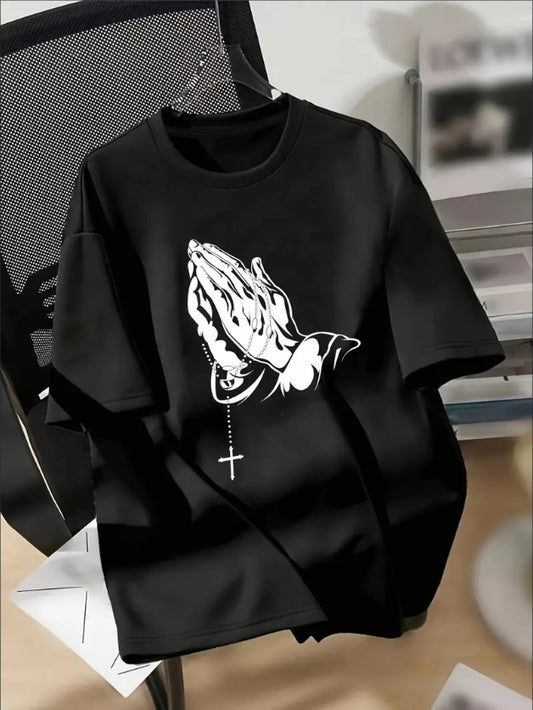 Hand Print Drop Shoulder T-shirt, Short Sleeve Crew Neck Casual Top For Spring & Summer, Women's Clothing Apparel/Shirt/Graphic Shirt SNULLO https://www.cyberehub.com