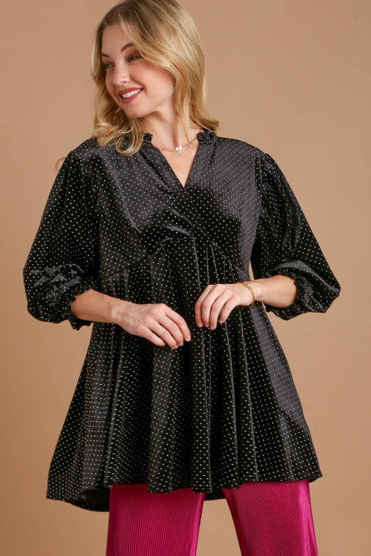 Umgee Full Size Beaded Frill Flounce Sleeve Velvet Babydoll Blouse Black Apparel Apparel Ship from USA TikTok Trendsi Umgee USA Trendsi https://www.cyberehub.com