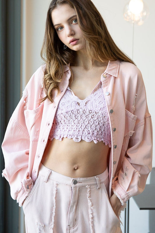 POL Button Down Raw Hem Distressed Shacket Powder Pink Shirt Apparel Clothing Tops POL Ship from USA Shirts USA Women Trendsi https://www.cyberehub.com