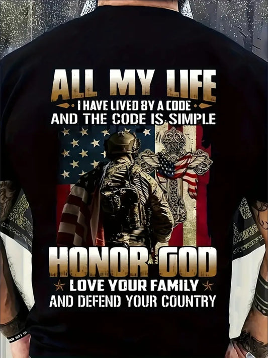 Summer Premium Style M-212 Flag And Soldier Pattern Printed Men's Fashion Short Sleeve Round Neck T-shirt Apparel/Shirt/Graphic Shirt SNULLO https://www.cyberehub.com