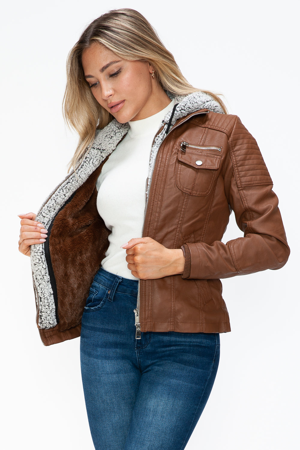 YMI Removable Faux Layered Multi-Pocket Jacket with Fuzzy Hood Apparel Featured Ship from USA Tiktok Trendsi USA USPS Walmart YMI outerwear Trendsi https://www.cyberehub.com