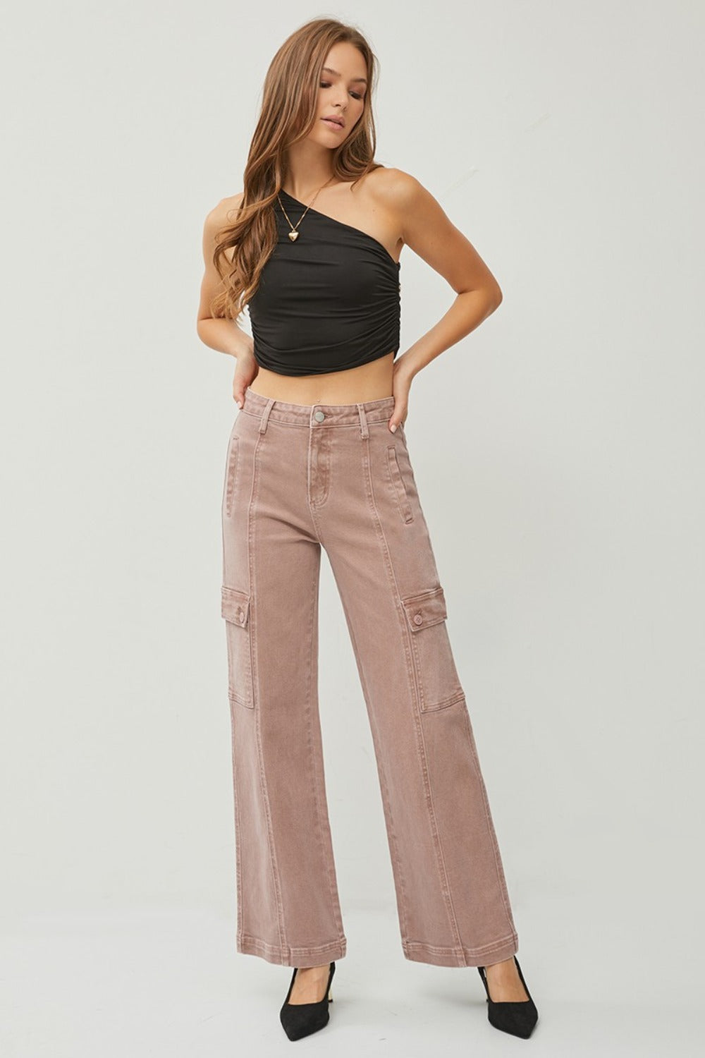 RISEN Full Size High Rise Wide Leg Cargo Jeans Bottoms Bottoms Clothing RISEN Ship from USA Women Trendsi https://www.cyberehub.com