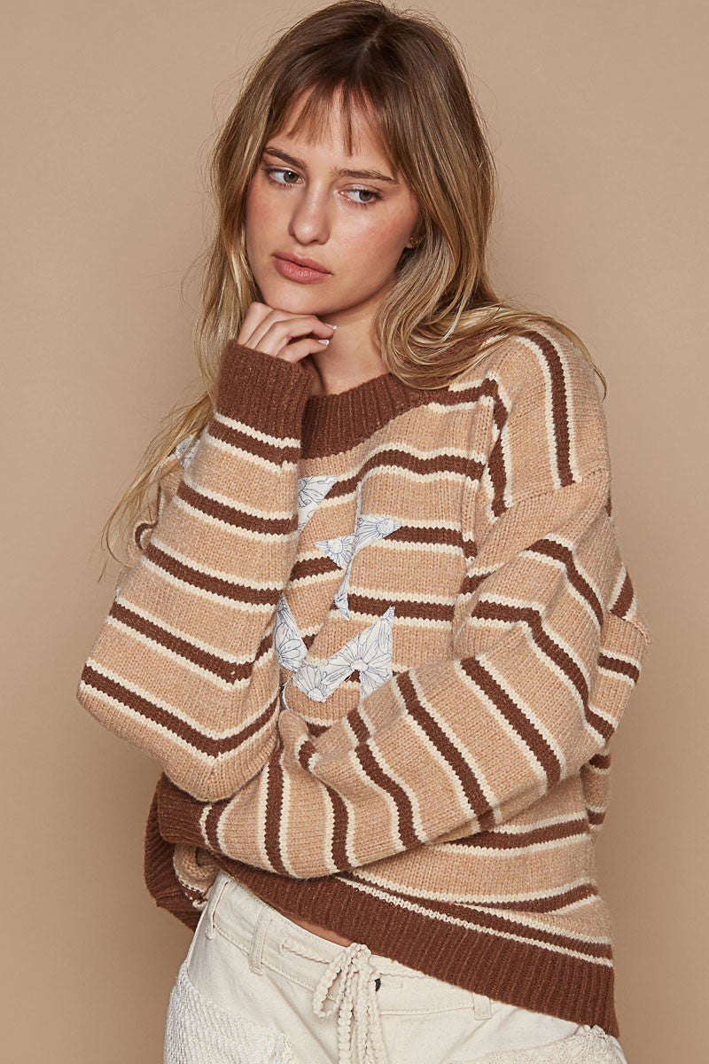 POL Star Patch Stripe Round Neck Sweater Tops/Jackets/Sweaters Clothing Tops POL Ship from USA TikTok Trendsi USPS Walmart Trendsi https://www.cyberehub.com