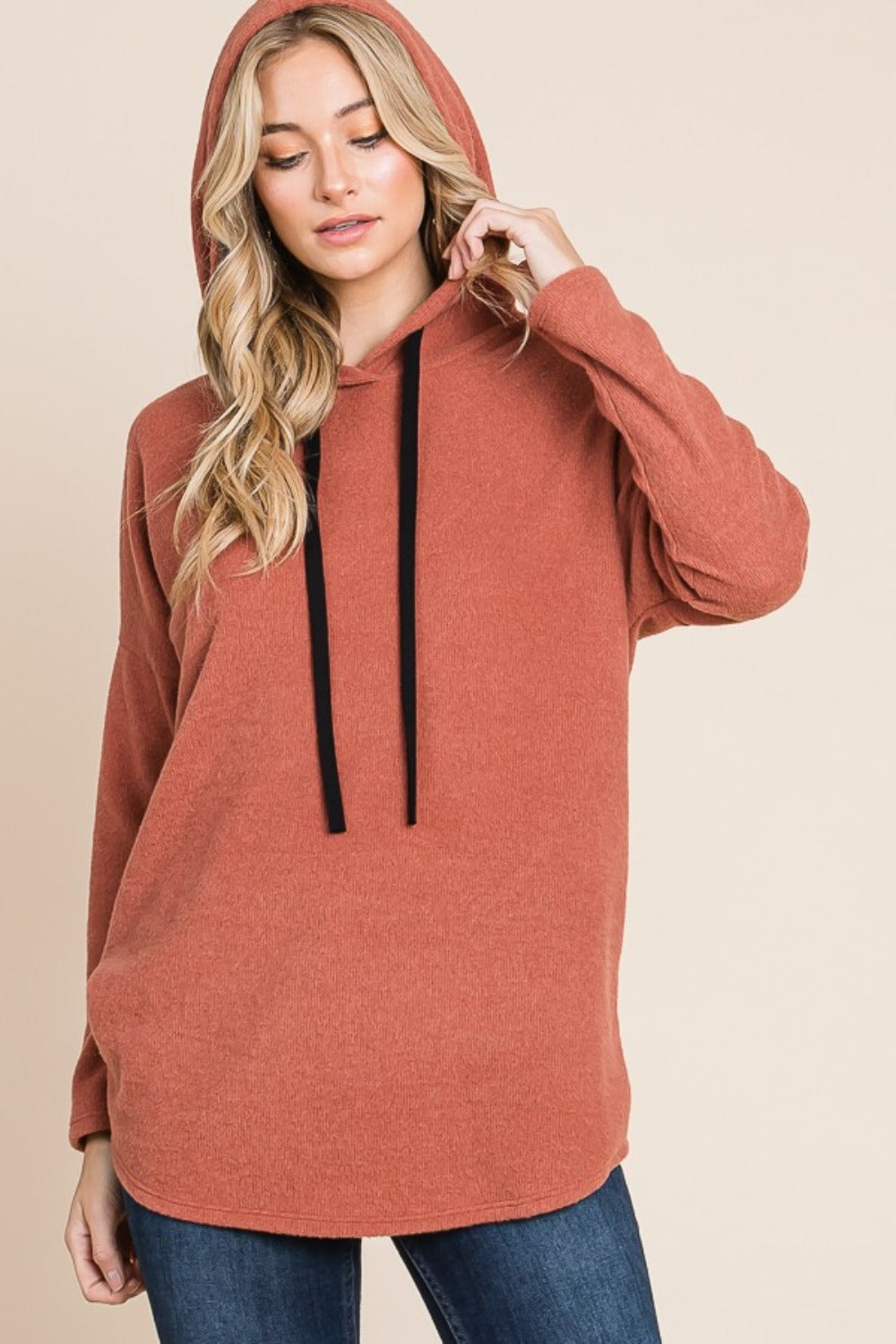 BOMBOM Contrast Drawstring Drop Shoulder Knit Hoodie Tops/Jackets/Sweaters BOMBOM Clothing Tops Ship from USA TikTok Trendsi USPS Walmart Trendsi https://www.cyberehub.com