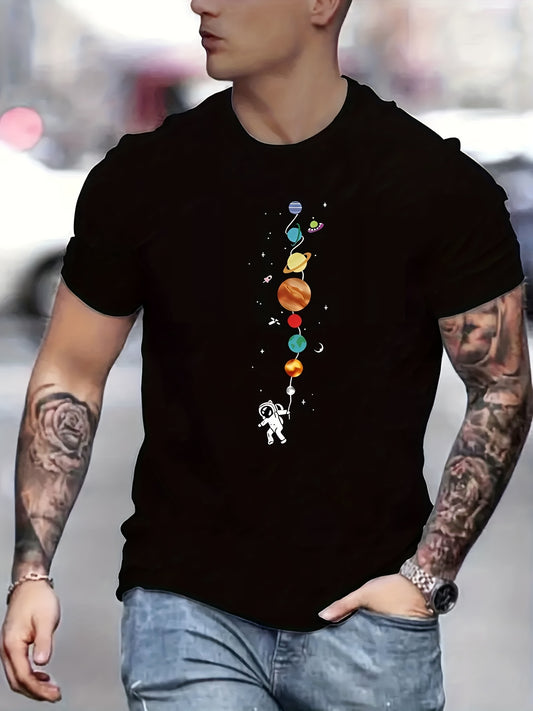 Astronaut And Planet Graphic Printed Casual Round Neck Men's Short Sleeved Shirt, Quick Drying Comfortable Casual Summer T-shirt, Suitable For Daily Wear, Exercise And Vacation Destinations Apparel/Shirt/Graphic Shirt SNULLO https://www.cyberehub.com