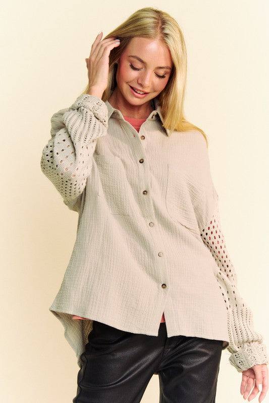 Davi & Dani Crochet Sleeve Crinkled Texture Shirt Khaki Apparel/Tops Davi & Dani Ship from USA TikTok Tops Trendsi USPS Walmart Walmart Apparel Trendsi https://www.cyberehub.com