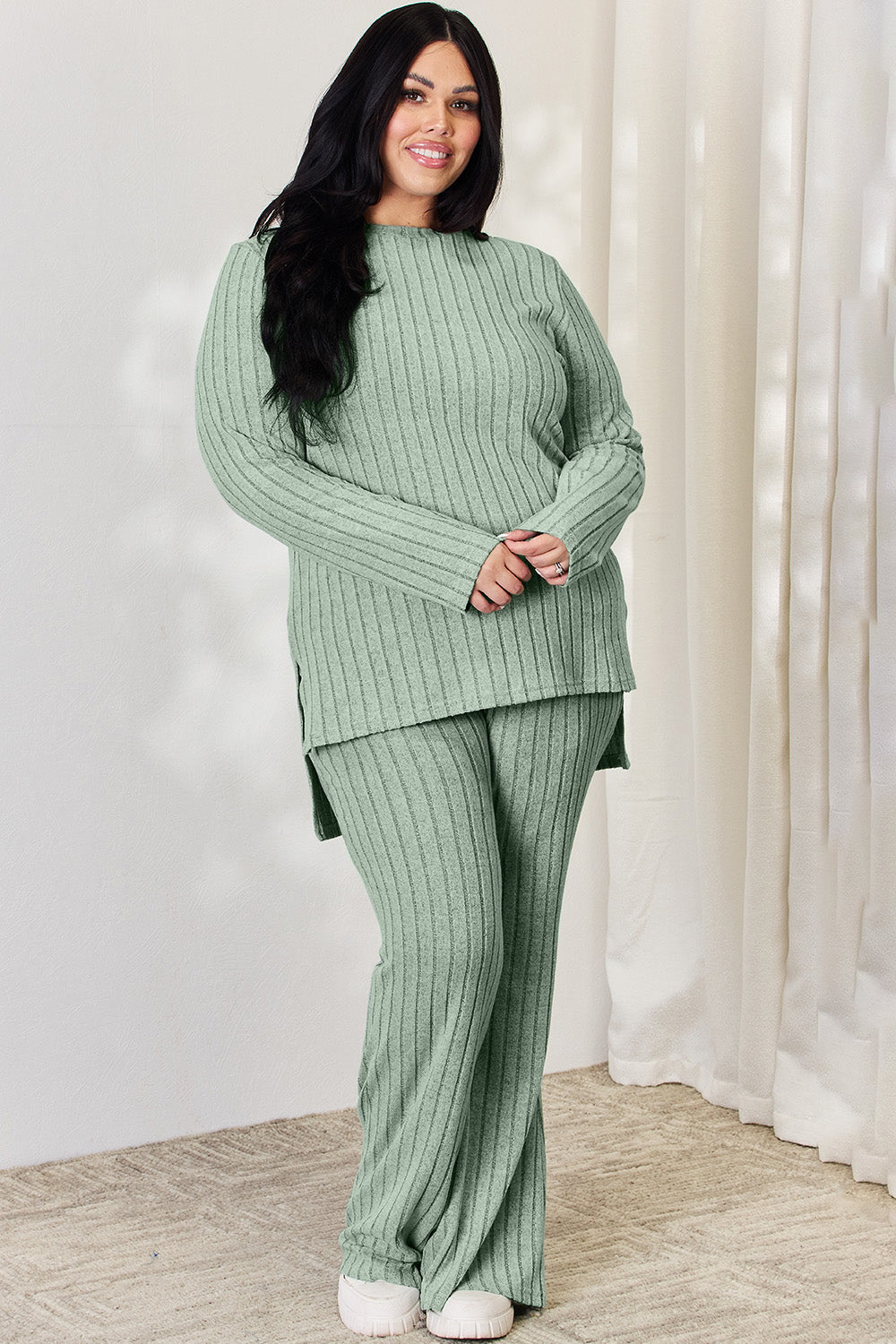 Basic Bae Full Size Ribbed High-Low Top and Wide Leg Pants Set Apparel/Tops Basic Bae Ship from USA TikTok Tops Trendsi USPS Walmart Walmart Apparel Trendsi https://www.cyberehub.com