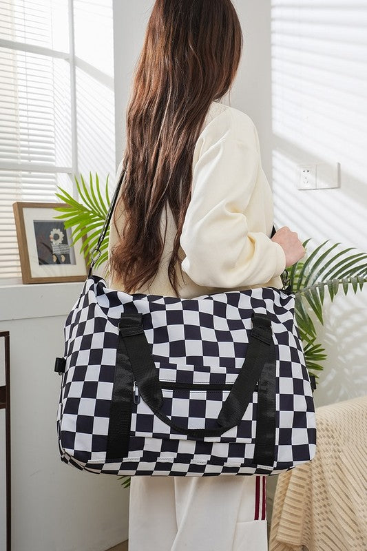 Zenana Checkered Multi-Pocket Travel Bag Black One Size Apparel Apparel Ship from USA TikTok Trendsi Zenana Trendsi https://www.cyberehub.com