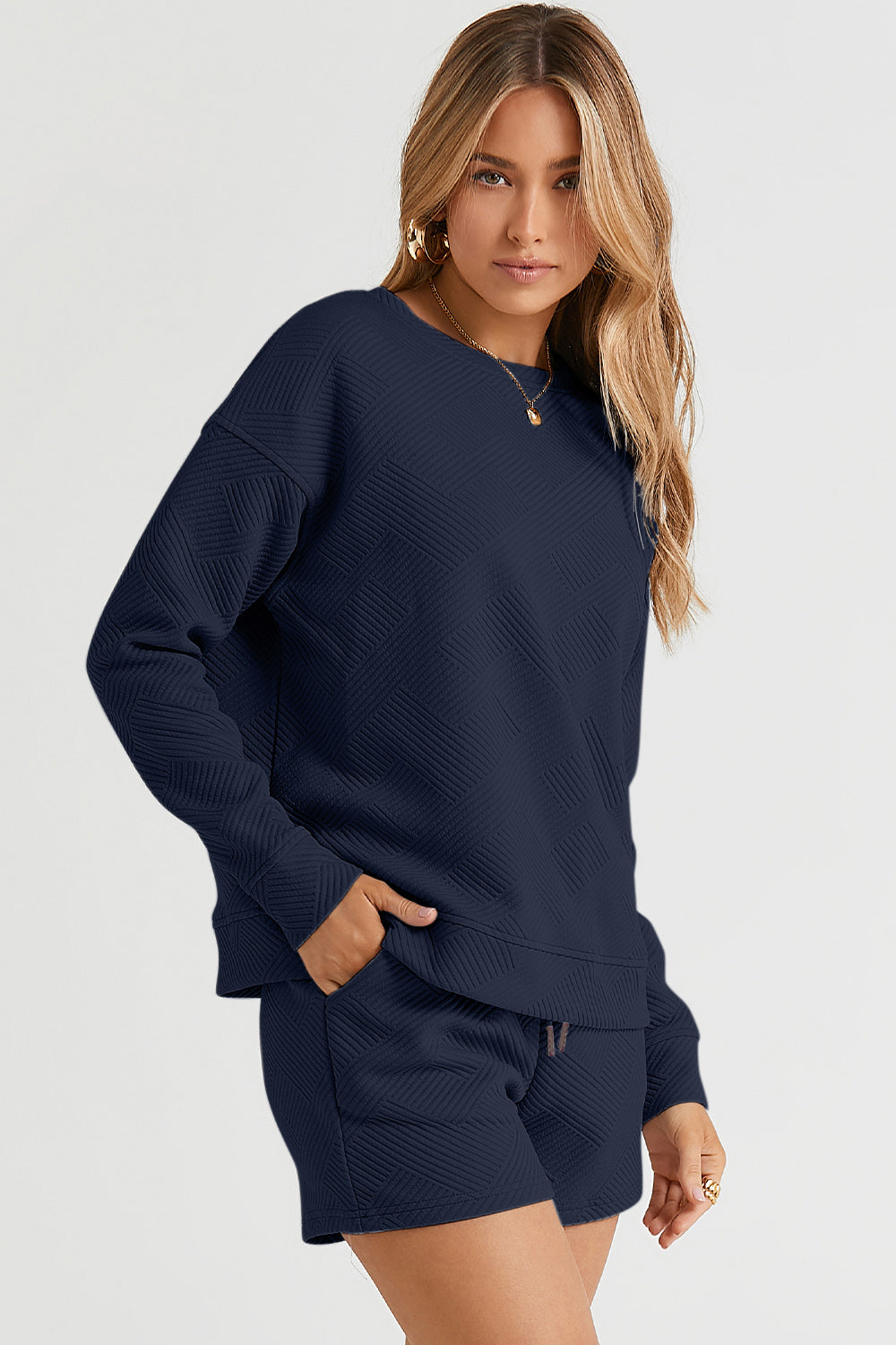 Double Take Full Size Texture Long Sleeve Top and Drawstring Shorts Set Navy Apparel/Tops Double Take Ship from USA TikTok Tops Trendsi USPS Walmart Walmart Apparel Trendsi https://www.cyberehub.com
