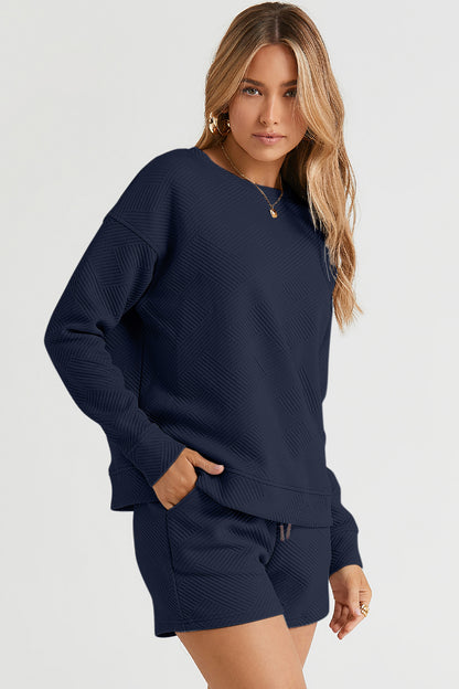 Double Take Full Size Texture Long Sleeve Top and Drawstring Shorts Set Navy Apparel/Tops Double Take Ship from USA TikTok Tops Trendsi USPS Walmart Walmart Apparel Trendsi https://www.cyberehub.com