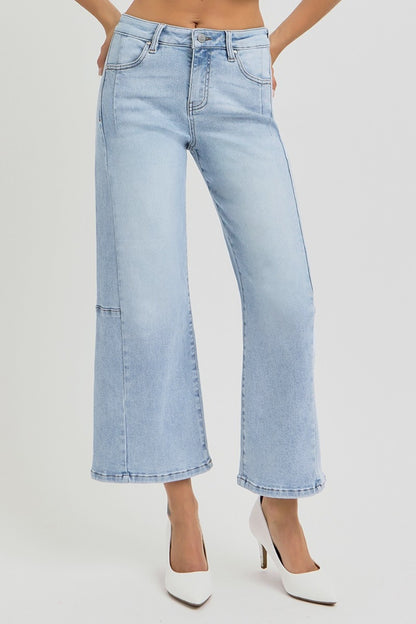 RISEN Full Size High Rise Seamed Detail Wide Leg Crop Jeans Bottoms Bottoms Clothing RISEN Ship from USA Women Trendsi https://www.cyberehub.com