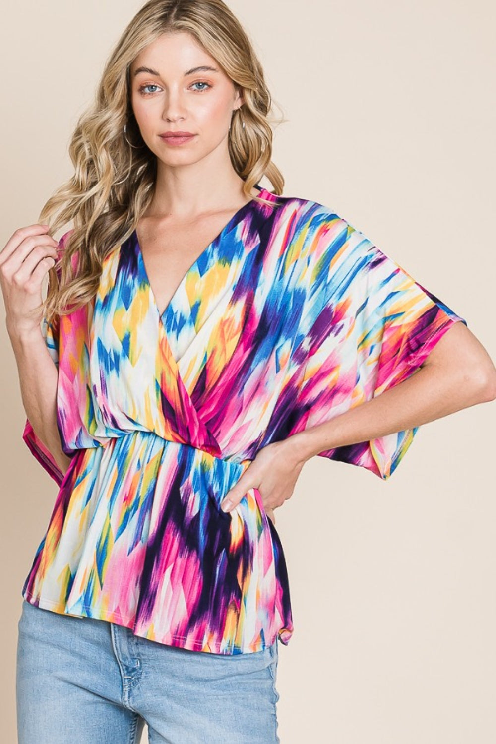 BOMBOM Printed Surplice Peplum Blouse Apparel/Tops BOMBOM Ship from USA TikTok Tops Trendsi USPS Walmart Walmart Apparel Trendsi https://www.cyberehub.com