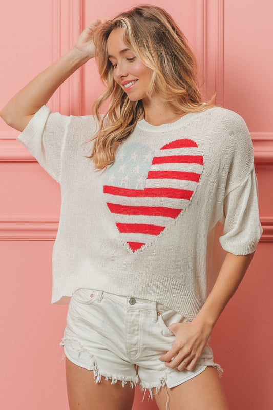 BiBi Striped Heart Contrast Knit Top Off White Shirt Apparel BiBi Clothing Tops Ship from USA Shirts USA Women Trendsi https://www.cyberehub.com